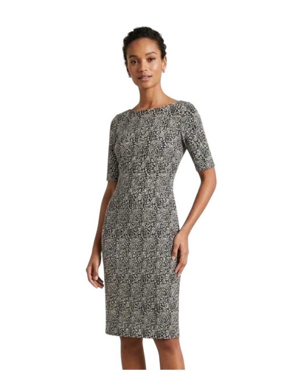 Maggy London Sheath Dress Size 4 Animal Print Short Sleeve Black White Corporate